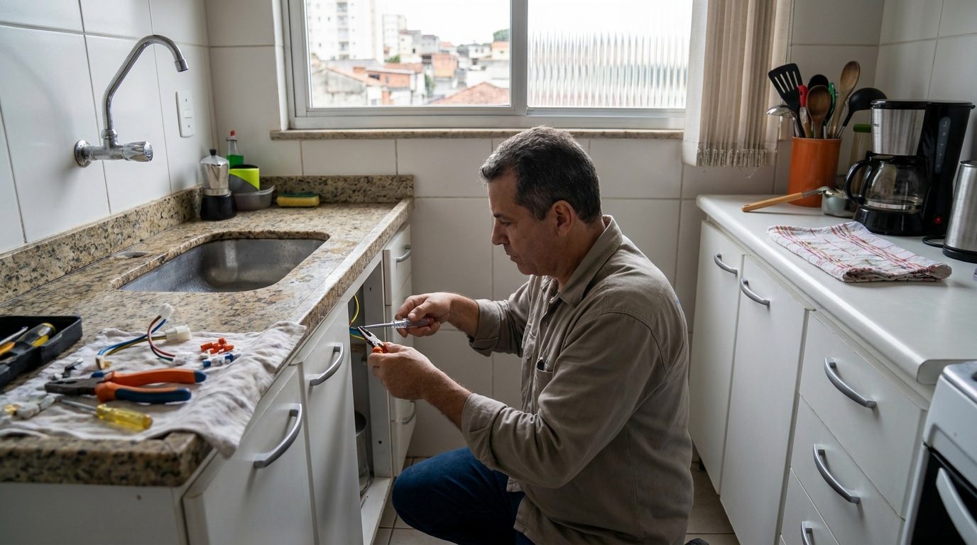Eletricista instalando torneira eletrica em Taubaté‑SP