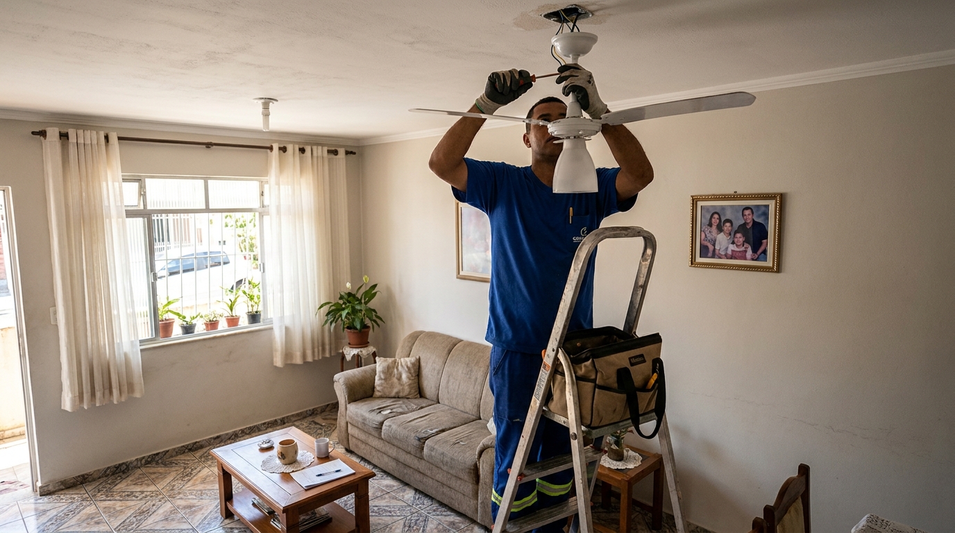 Instalacao de ventilador de teto residencial em Taubaté‑SP