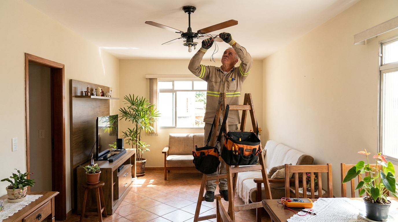 Montagem de ventilador de teto em Taubaté‑SP